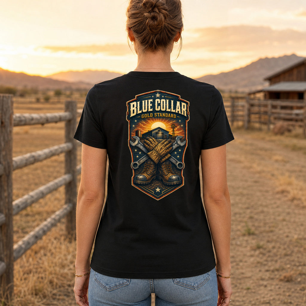 Blue Collar Gold Standard country T-shirt women's back fit