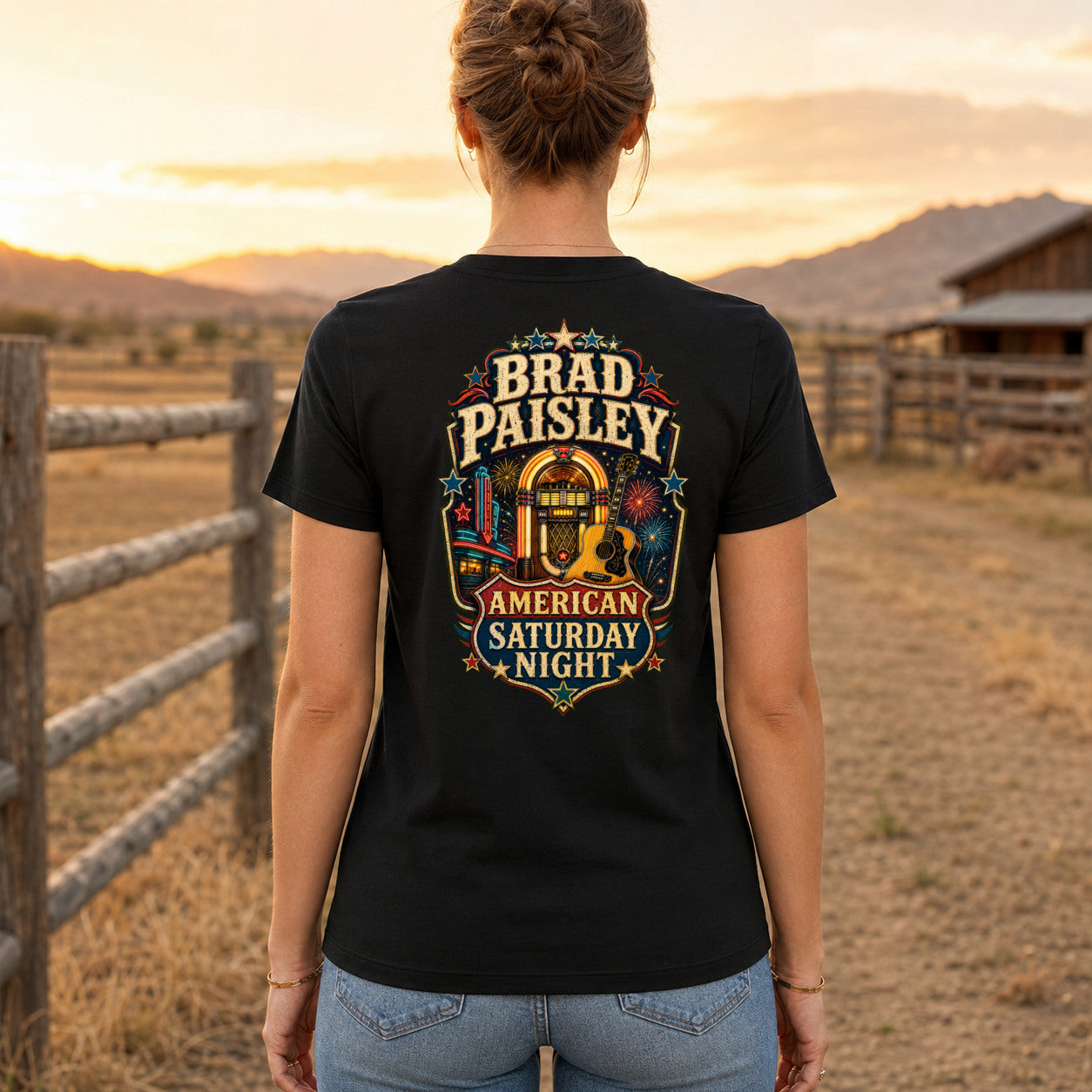 Brad Paisley American Saturday Night country music T-shirt women’s back fit