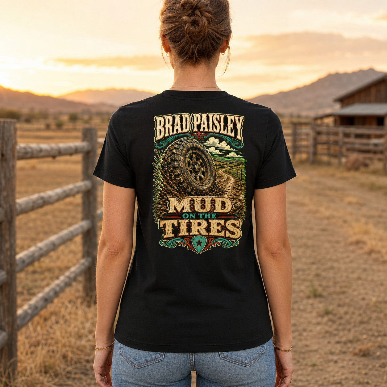 Brad Paisley Mud on the Tires country music T-shirt women’s back fit