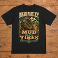 Brad Paisley Mud on the Tires black DTF T-shirt flat lay with large back print