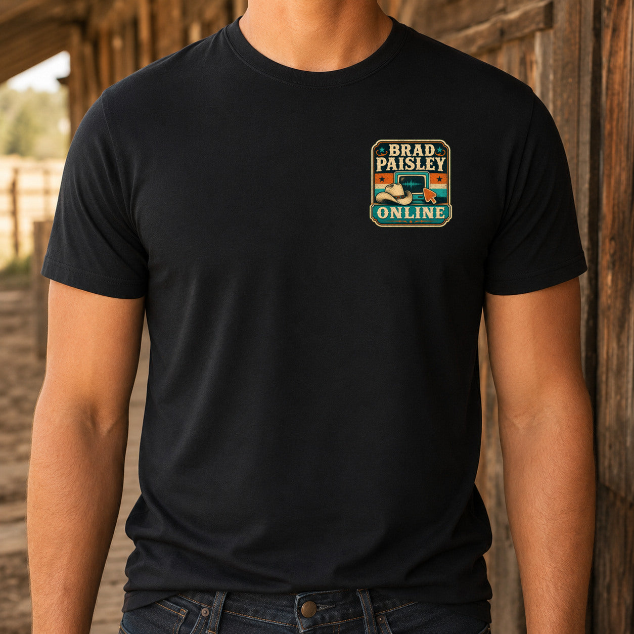 Brad Paisley Online matching front left-chest DTF print close-up