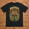 Brad Paisley She’s Everything black DTF T-shirt flat lay with large back print