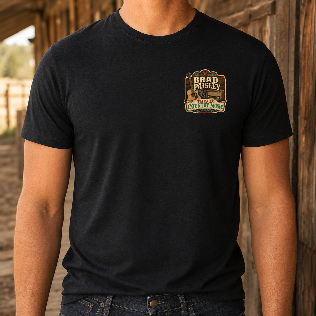 Brad Paisley This Is Country Music matching front left-chest DTF print close-up