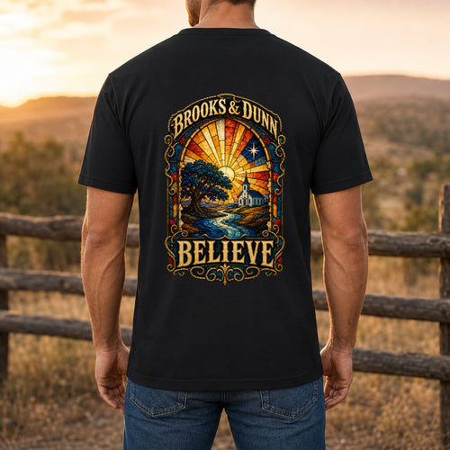 Brooks & Dunn Believe Premium DTF T-Shirt men’s back fit showing DTF print