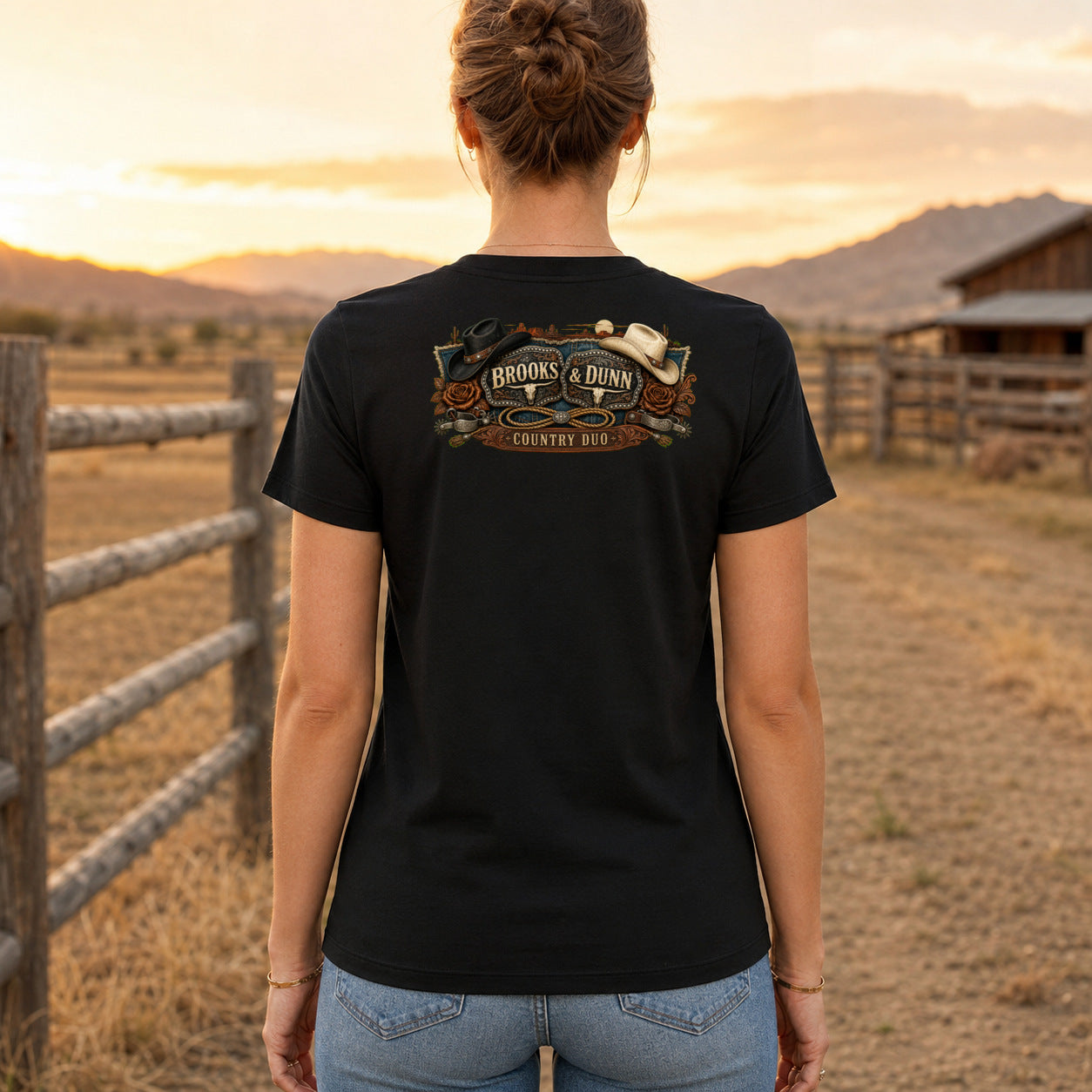 Brooks & Dunn Born This Legacy Premium DTF T-Shirt women’s back fit showing centred DTF print