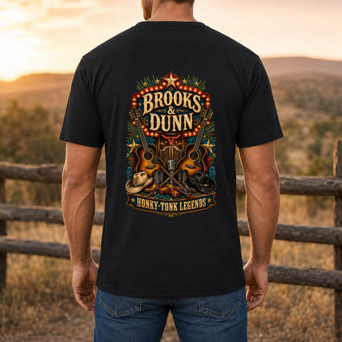 Brooks & Dunn She Used to Be Mine Premium DTF T-Shirt men’s back fit showing DTF print