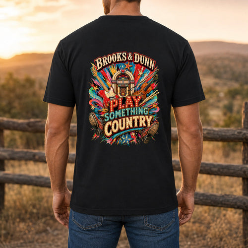 Brooks & Dunn Play Something Country Premium DTF T-Shirt men’s back fit showing DTF print