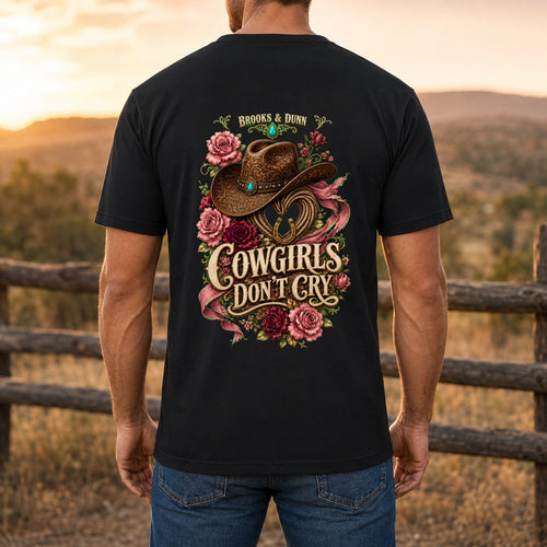 Brooks & Dunn Cowgirls Don’t Cry Premium DTF T-Shirt men’s back fit showing DTF print