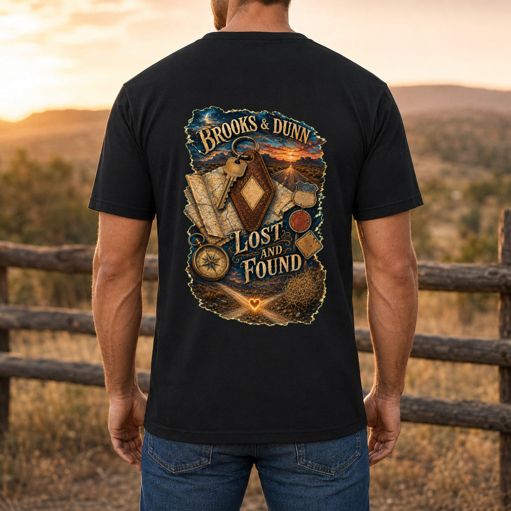 Brooks & Dunn Lost and Found Premium DTF T-Shirt men’s back fit showing DTF print
