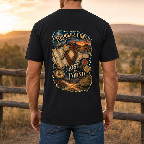 Brooks & Dunn Lost and Found Premium DTF T-Shirt men’s back fit showing DTF print