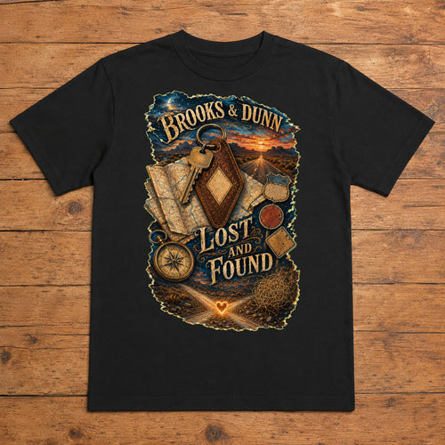 Brooks & Dunn Lost and Found Premium DTF T-Shirt flat lay showing large back print