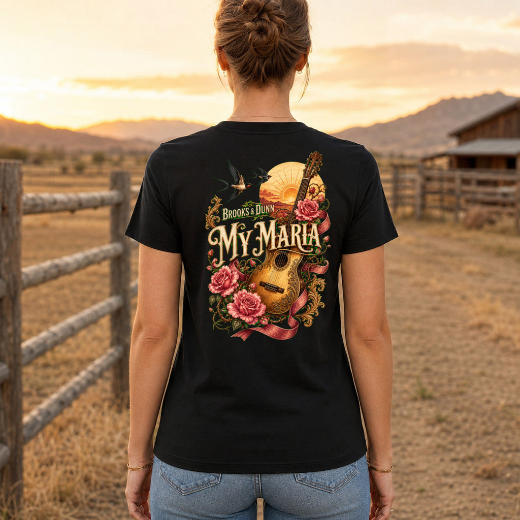 Brooks & Dunn My Maria Premium DTF T-Shirt women’s back fit showing centred DTF print