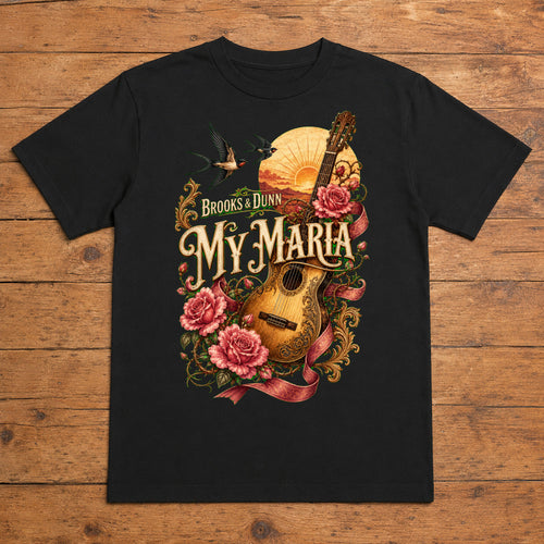 Brooks & Dunn My Maria Premium DTF T-Shirt flat lay showing large back print
