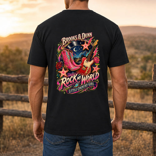 Brooks & Dunn Rock My World Premium DTF T-Shirt men’s back fit showing DTF print