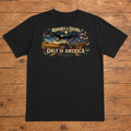 Brooks & Dunn Only in America Premium DTF T-Shirt flat lay showing large back print
