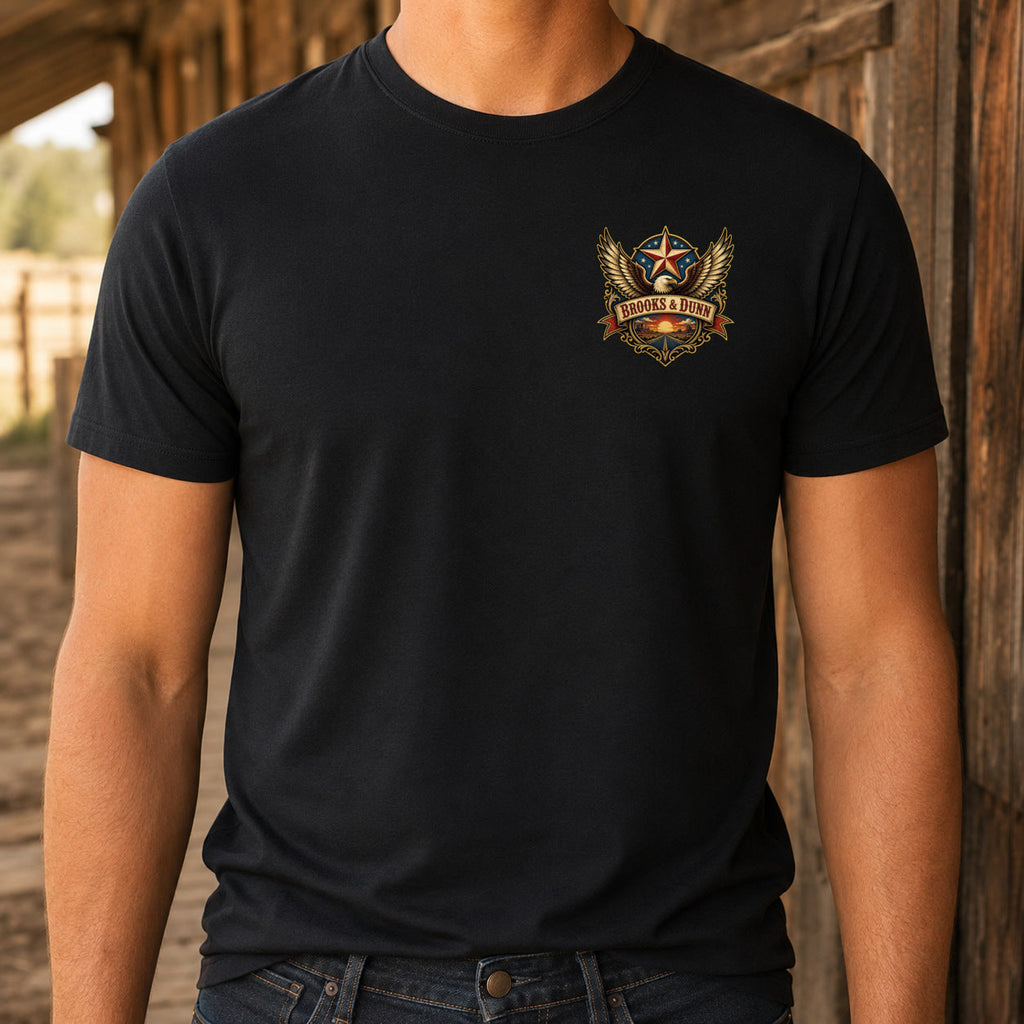 Brooks & Dunn Only in America Premium DTF T-Shirt matching front left-chest print close-up