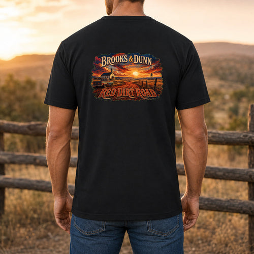 Brooks & Dunn Red Dirt Road Premium DTF T-Shirt men’s back fit showing DTF print