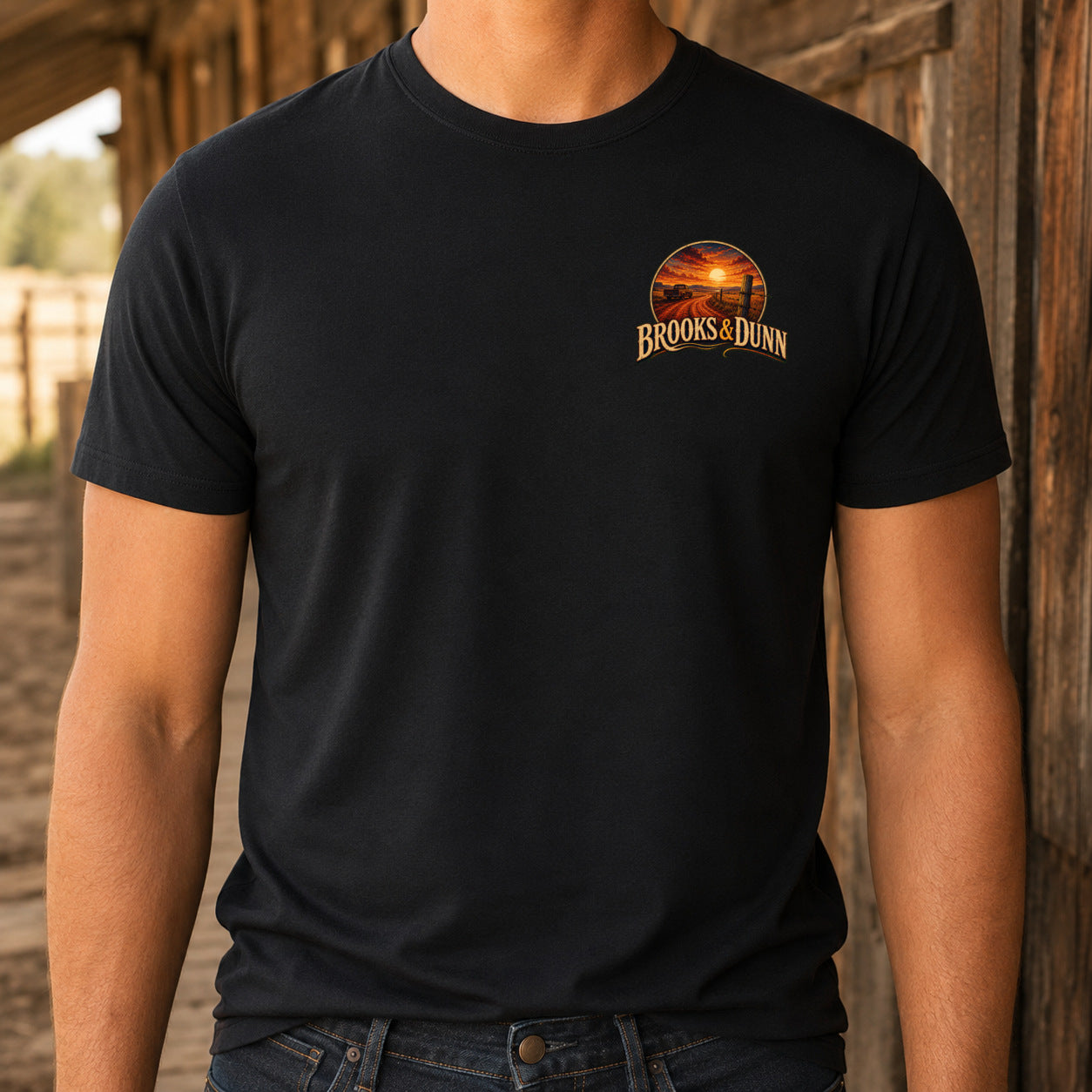 Brooks & Dunn Red Dirt Road Premium DTF T-Shirt matching front left-chest print close-up