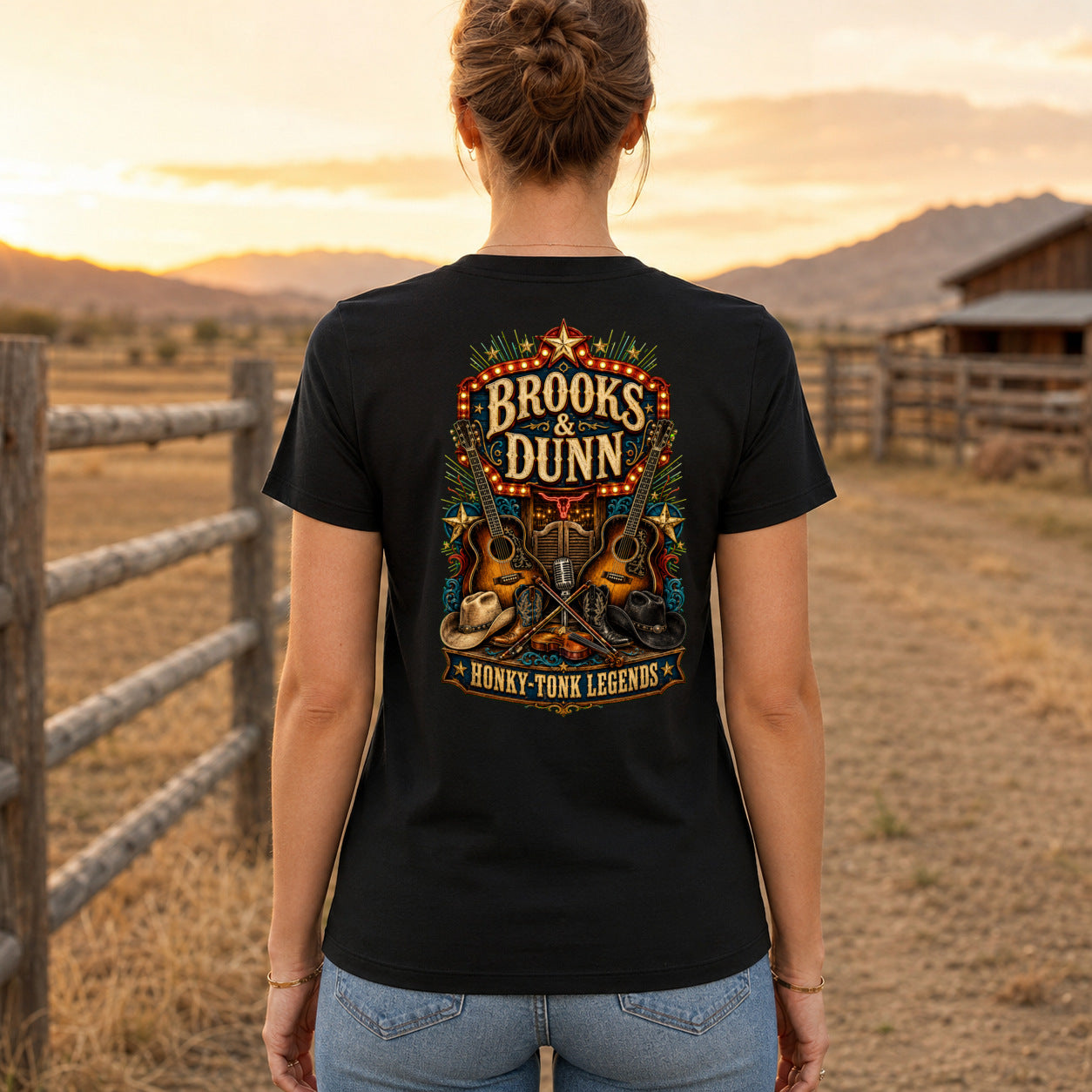 Brooks & Dunn She Used to Be Mine Premium DTF T-Shirt women’s back fit showing centred DTF print