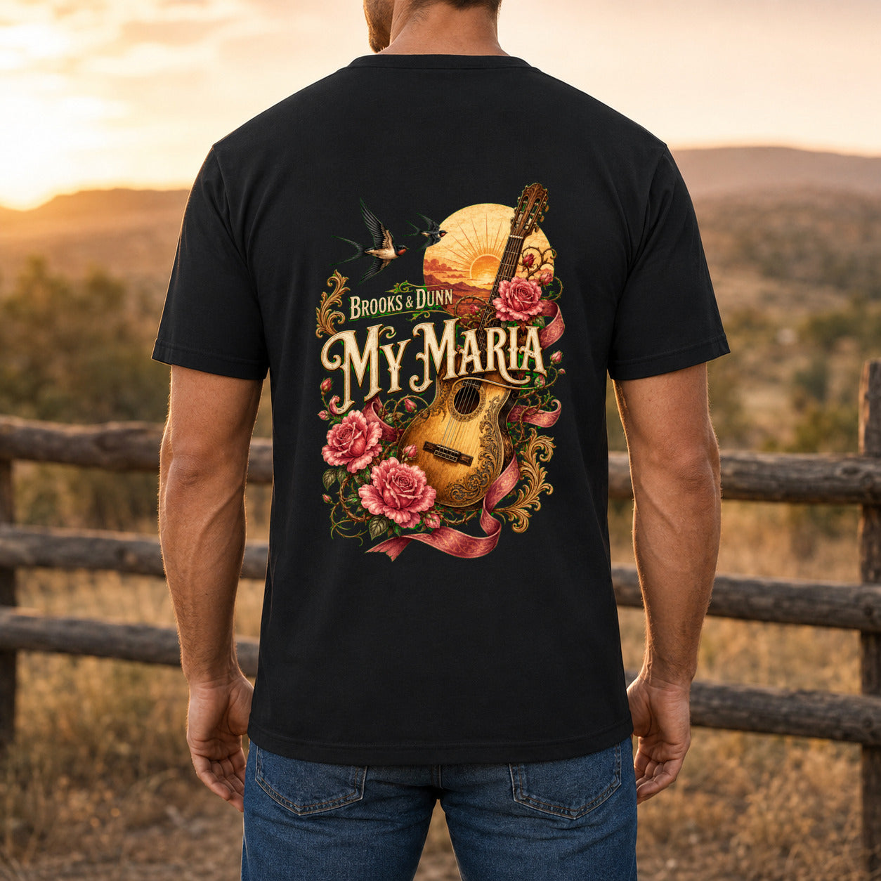 Brooks & Dunn My Maria Premium DTF T-Shirt men’s back fit showing DTF print