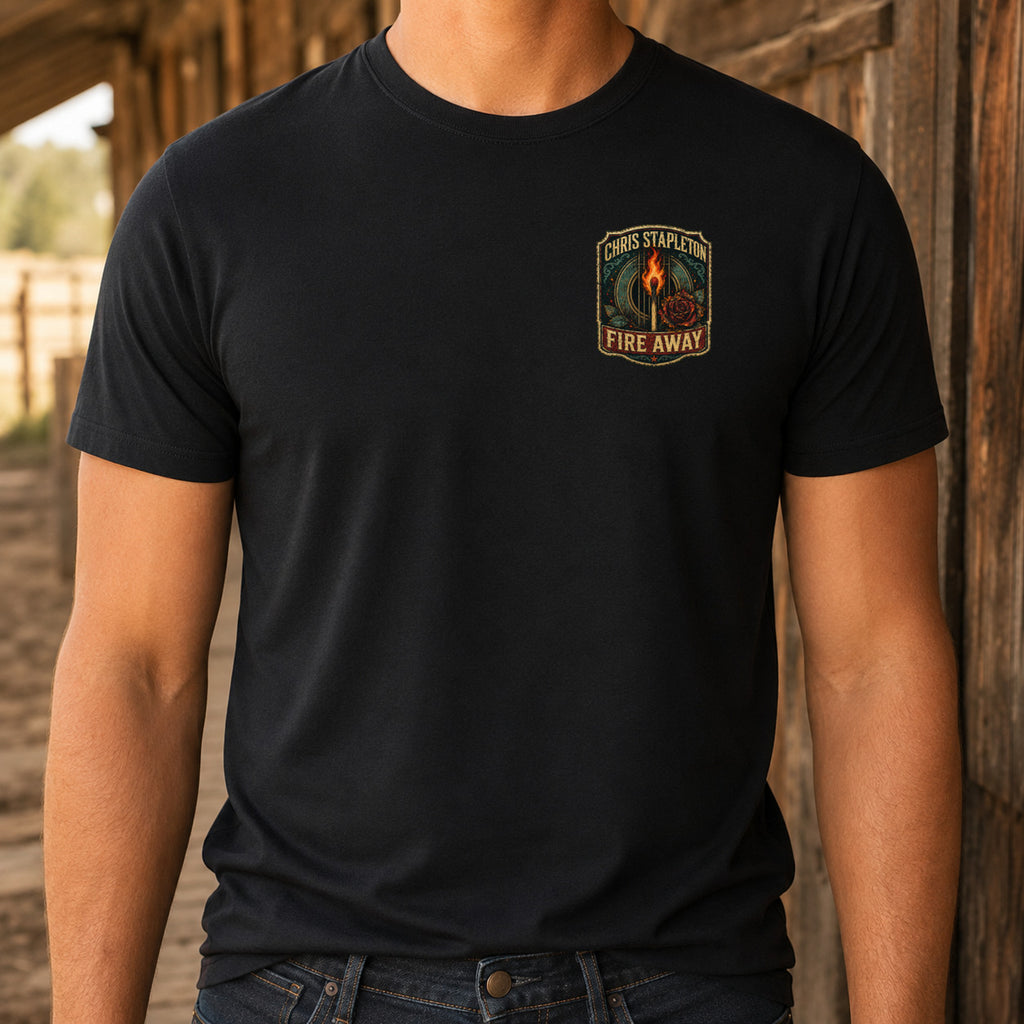 Chris Stapleton Fire Away matching front left-chest DTF print close-up