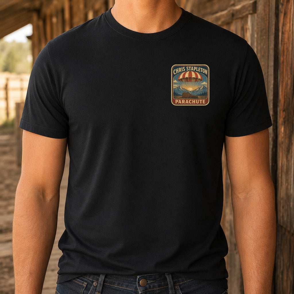 Chris Stapleton Parachute matching front left-chest DTF print close-up