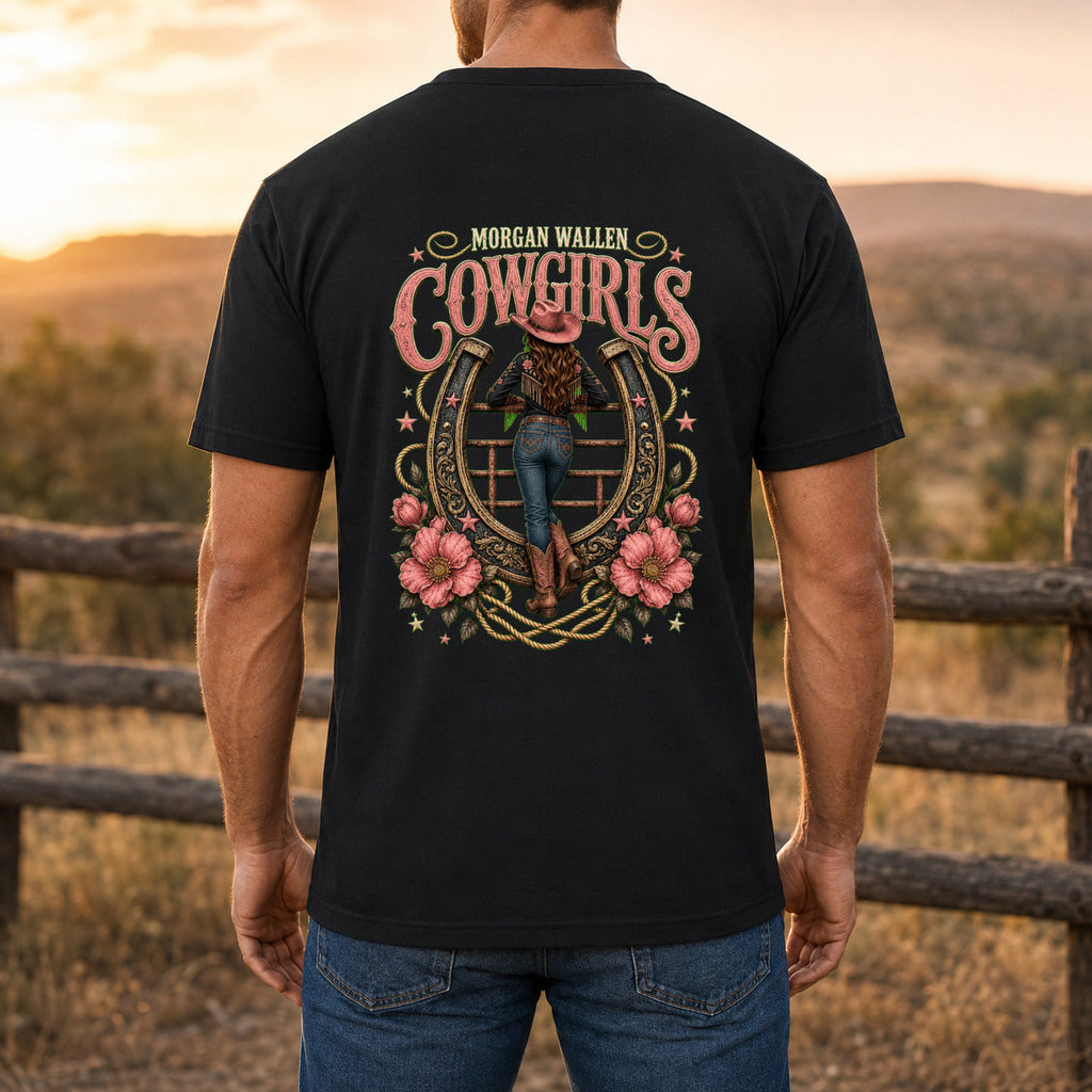 Morgan Wallen Cowgirls Premium DTF T-Shirt men’s back fit showing DTF print