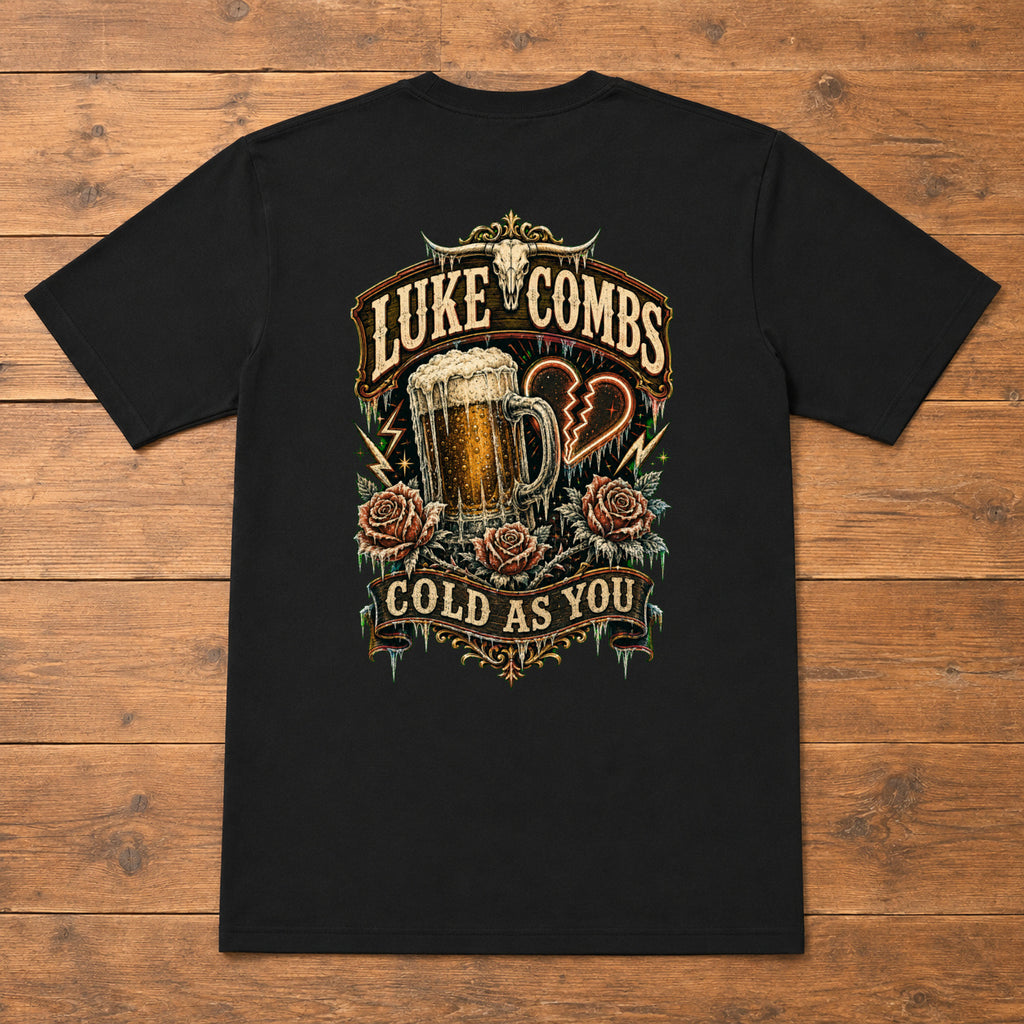 Luke Combs “Cold as You” Heart Back-Print T-Shirt flat-lay back view