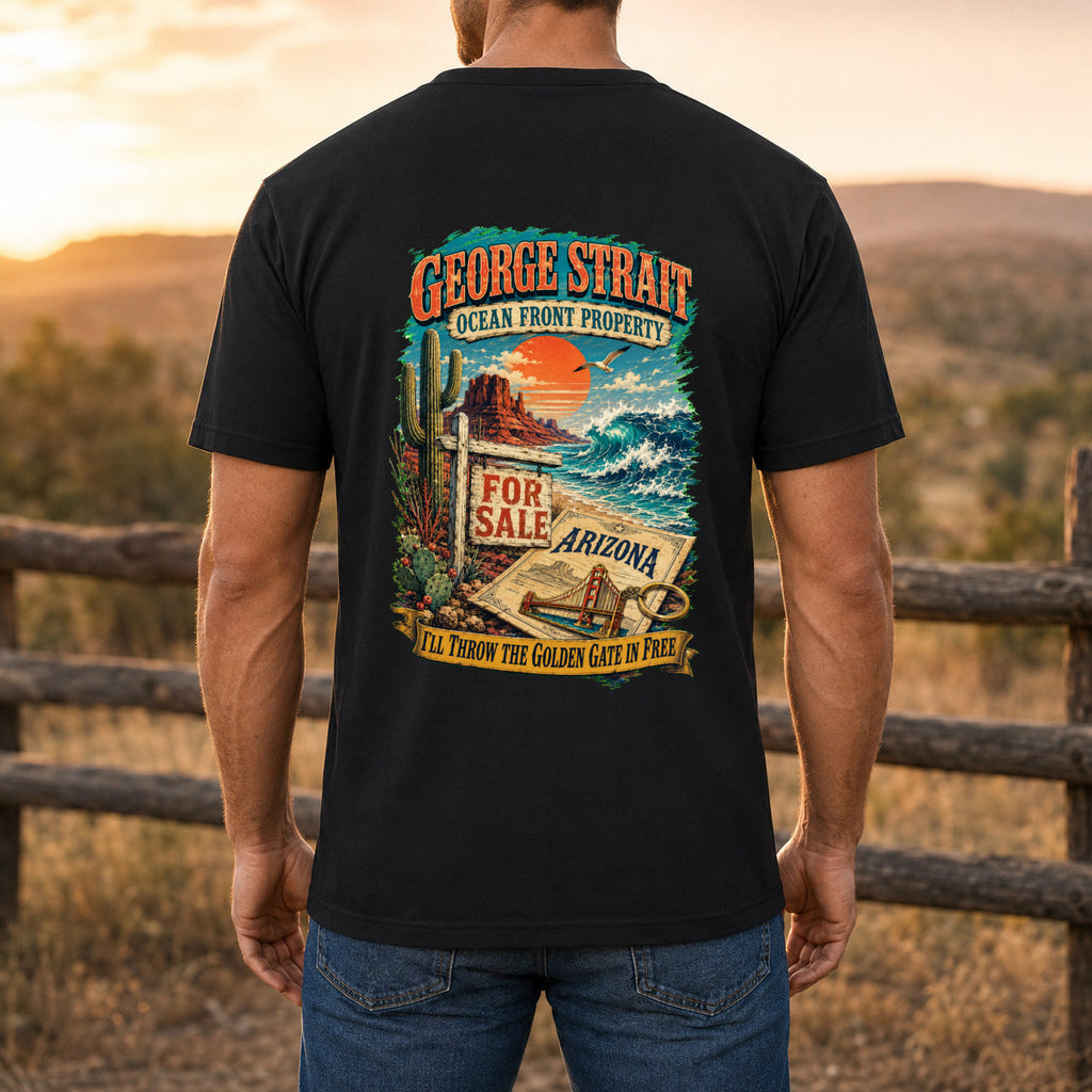 George Strait Ocean Front Property Premium DTF T-Shirt men’s back fit showing DTF print