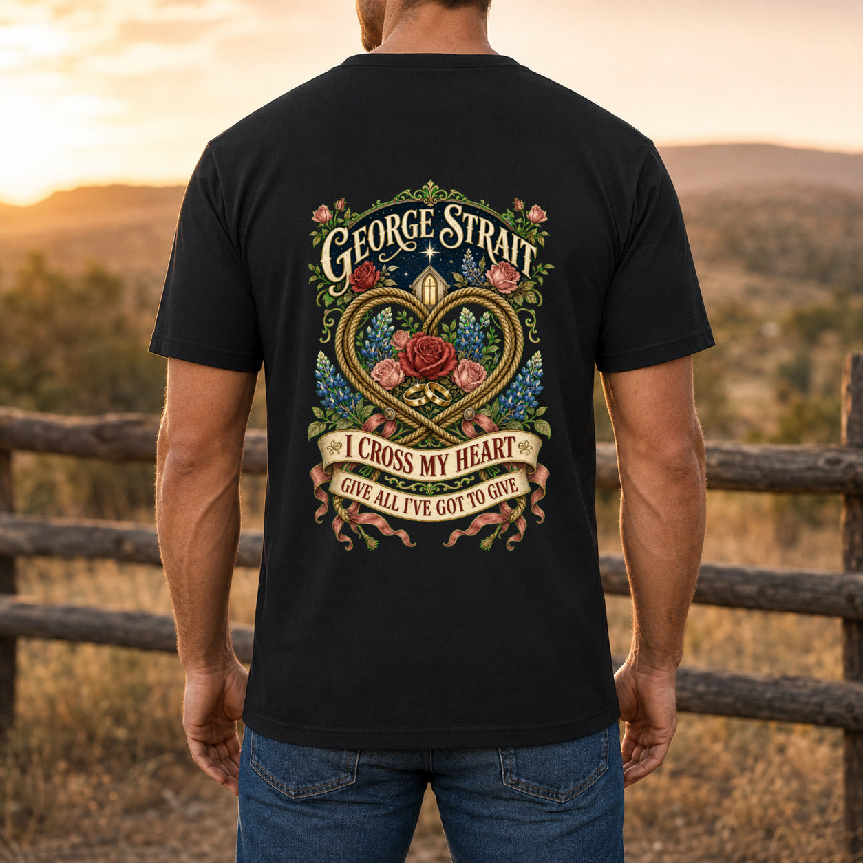 George Strait I Cross My Heart Premium DTF T-Shirt men’s back fit showing DTF print