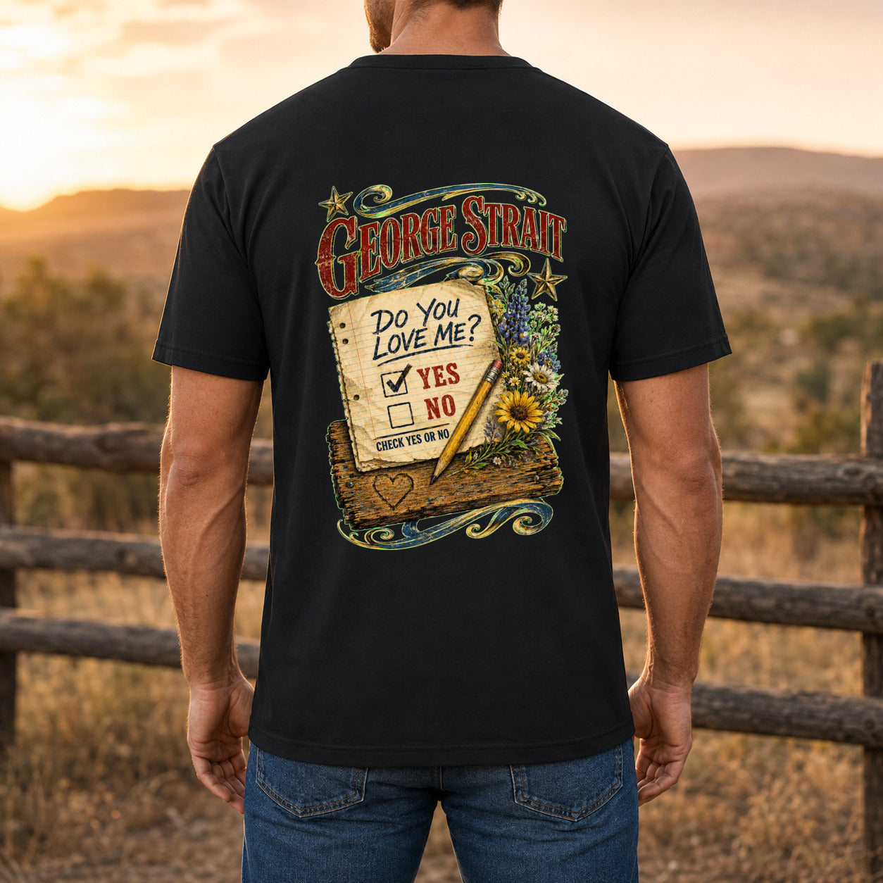 George Strait Check Yes or No Premium DTF T-Shirt men’s back fit showing DTF print