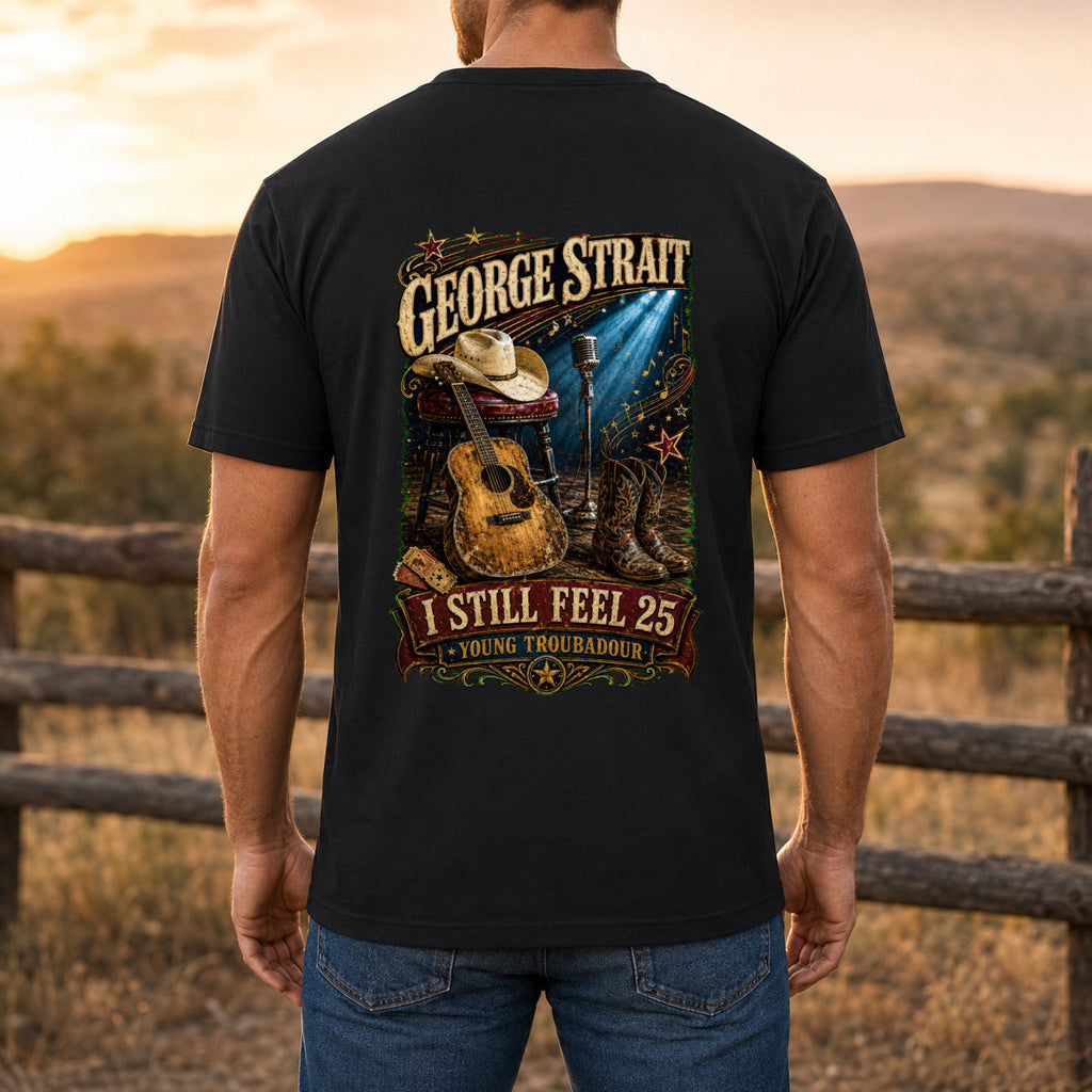 George Strait Troubadour Premium DTF T-Shirt men’s back fit showing DTF print
