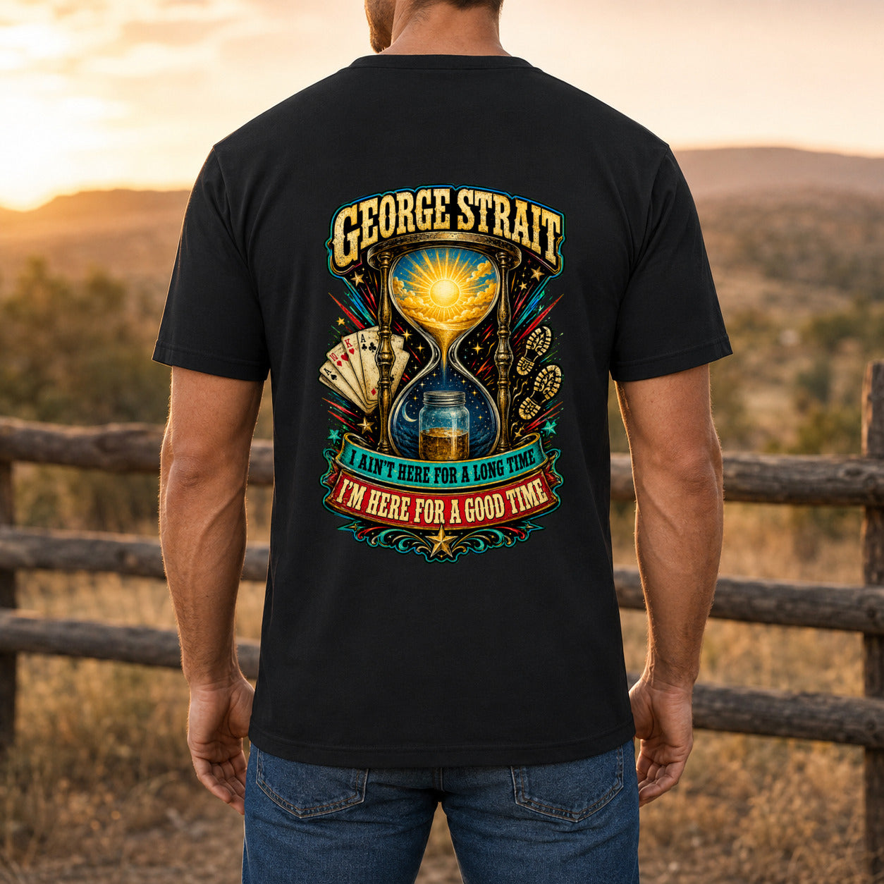 George Strait Here for a Good Time Premium DTF T-Shirt men’s back fit showing DTF print