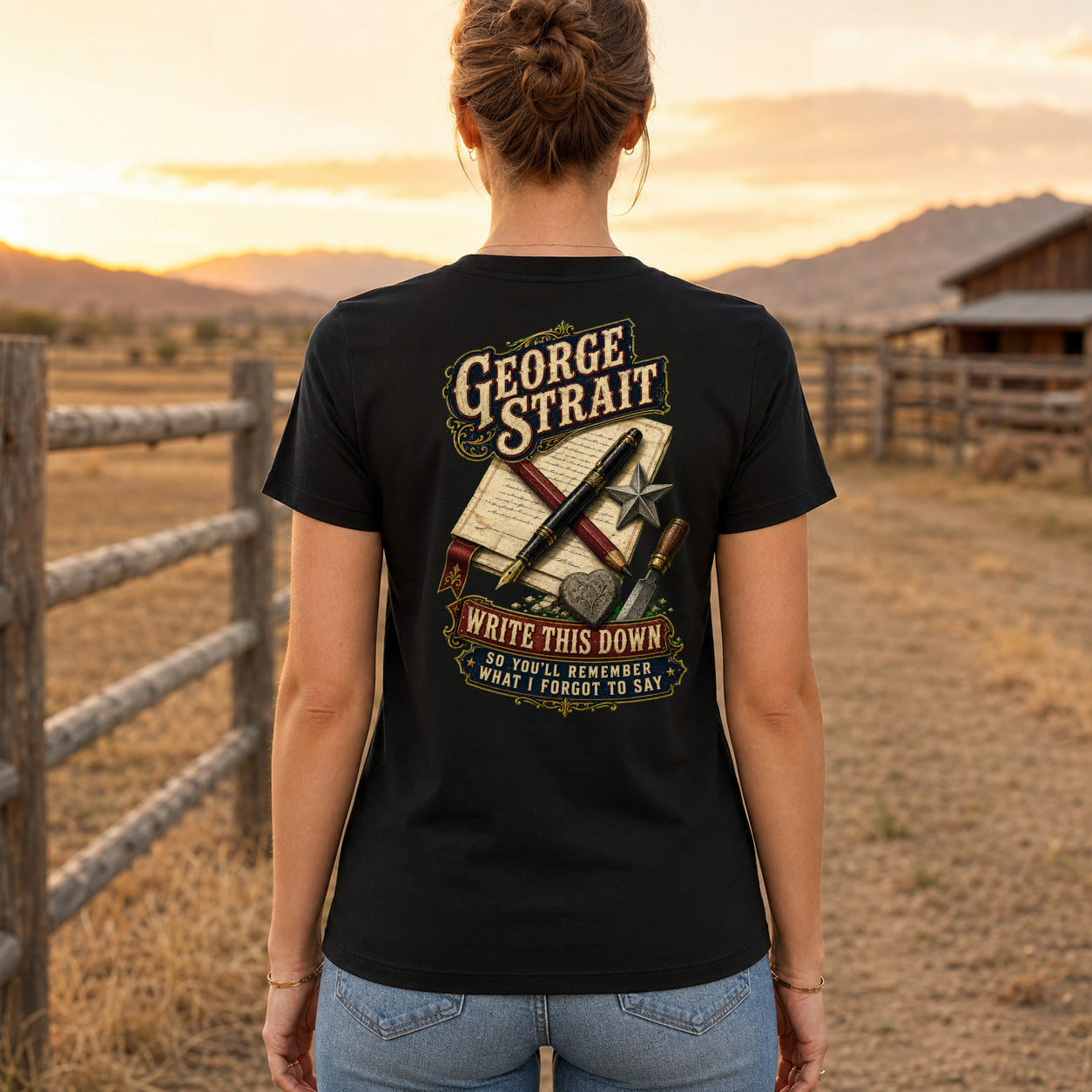 George Strait Write This Down Premium DTF T-Shirt women’s back fit showing centred DTF print