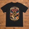 Honky Tonk Heart black honky tonk country T-shirt flat lay with large back print