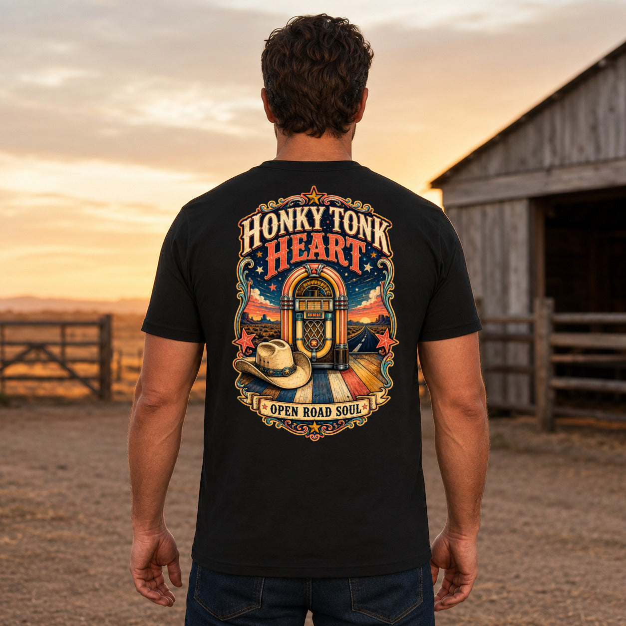 Honky Tonk Heart country T-shirt men's back fit