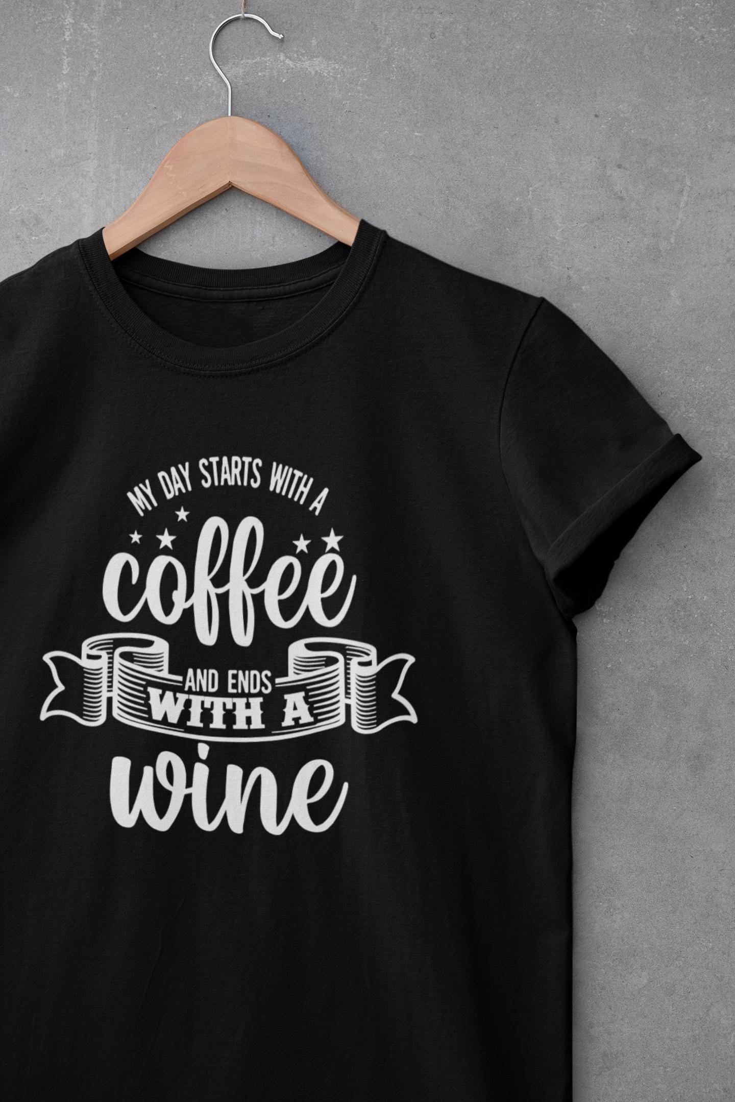 My Day Starts With Coffee Ends With Wine Shirt |Country Music Fan Gift |Funny Mom Tee |Western Graphic Top |Brunch Outfit |Coffee Lover Gift