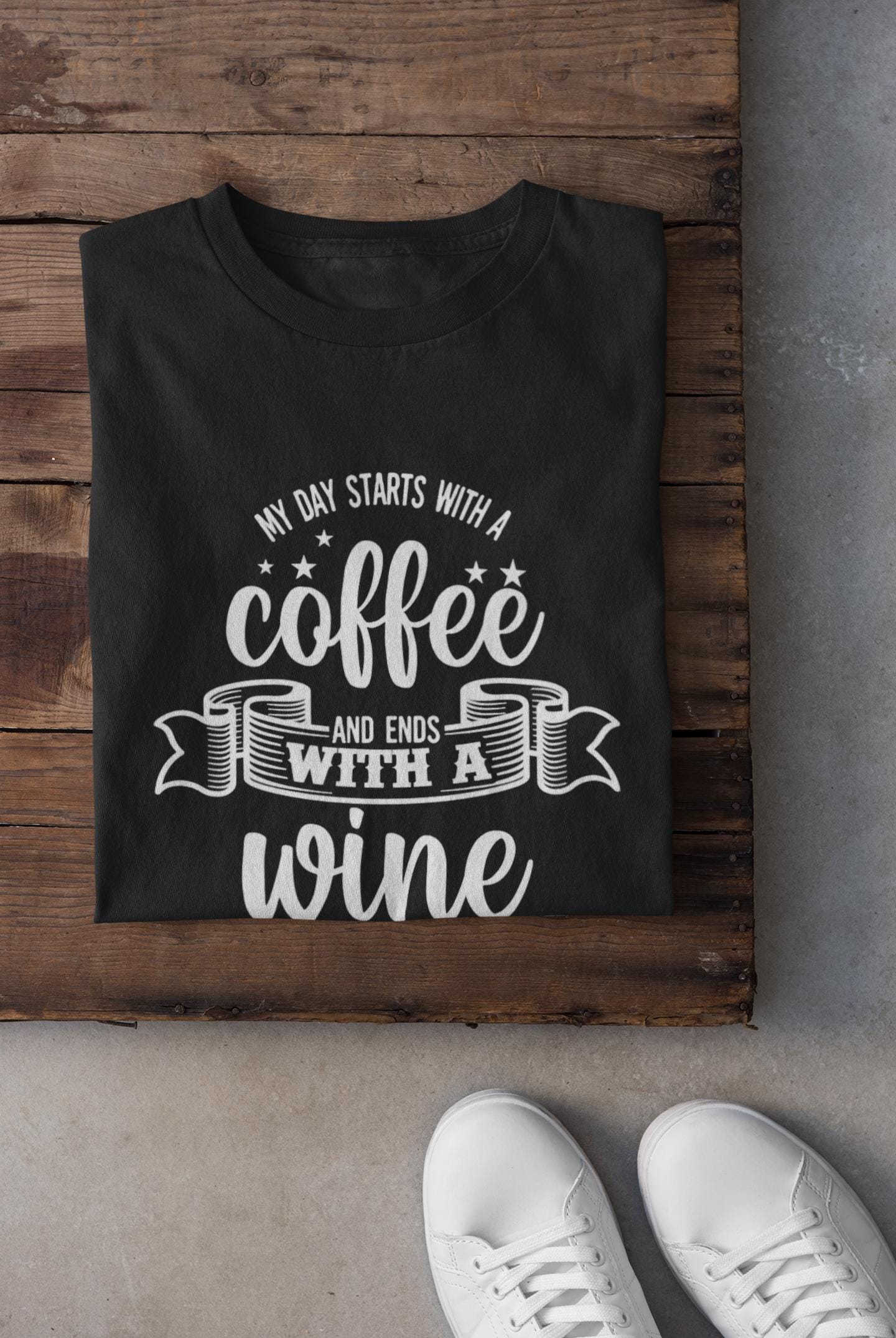 My Day Starts With Coffee Ends With Wine Shirt |Country Music Fan Gift |Funny Mom Tee |Western Graphic Top |Brunch Outfit |Coffee Lover Gift