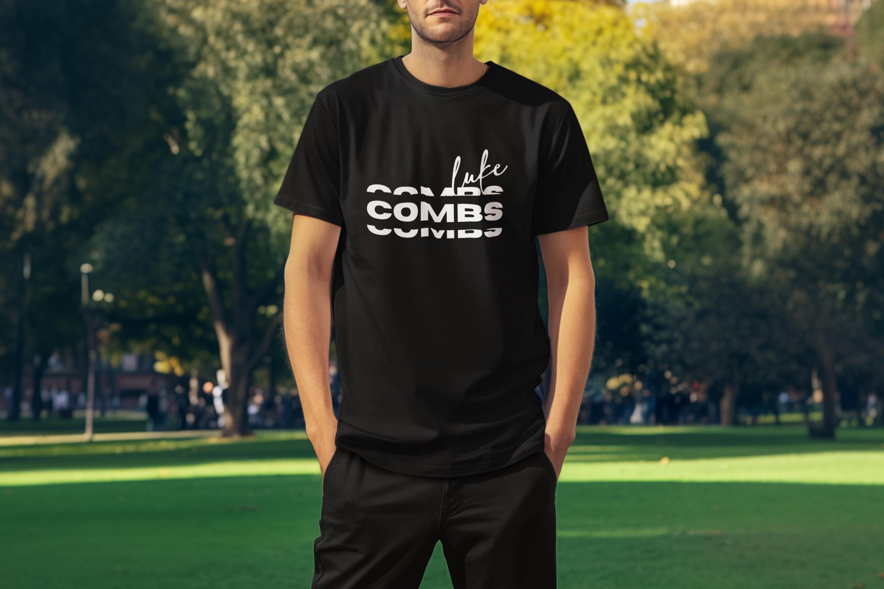 Luke Combs Shirt Retro Wavy Stacked Logo Country Music Merch Modern Western Graphic Tee Concert Outfit Nashville Trip Gift for Him Her