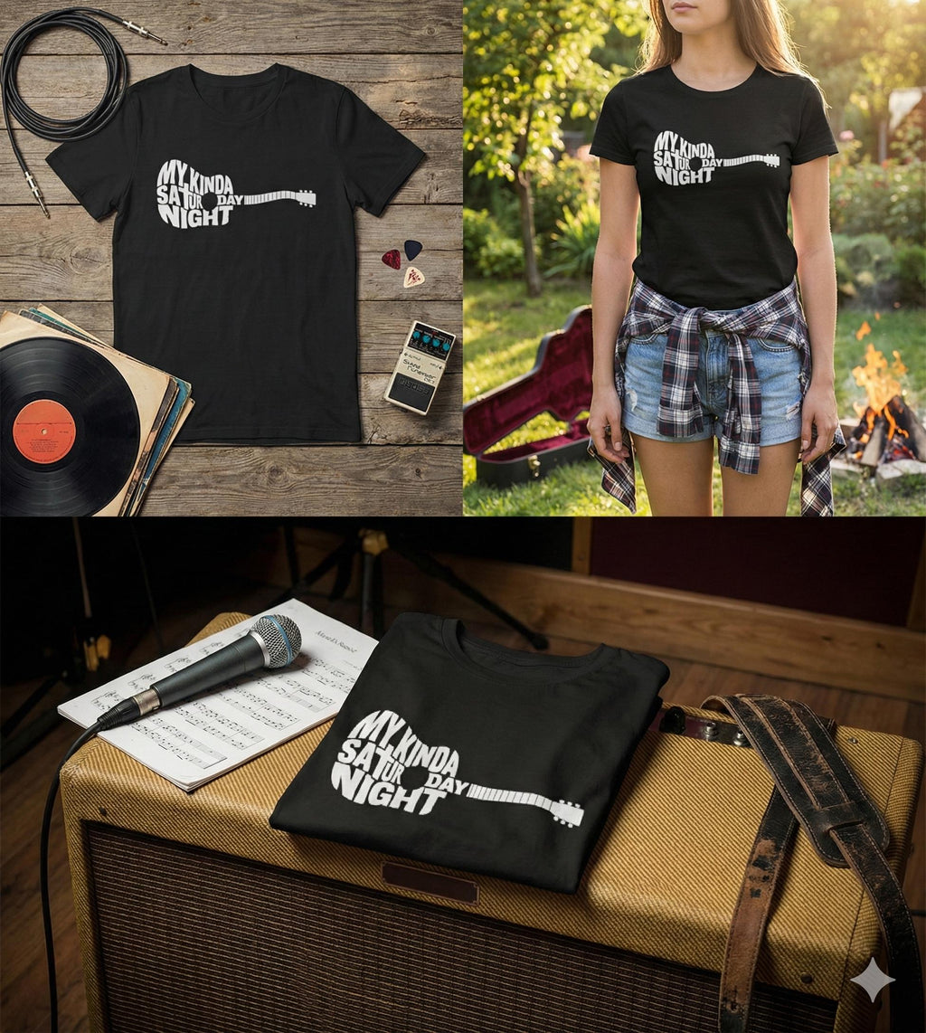 My Kinda Saturday Night Shirt Luke Combs Lyric Tee Guitar Shape Graphic Country Music Fan Gift Nashville Concert Outfit Western Party Top