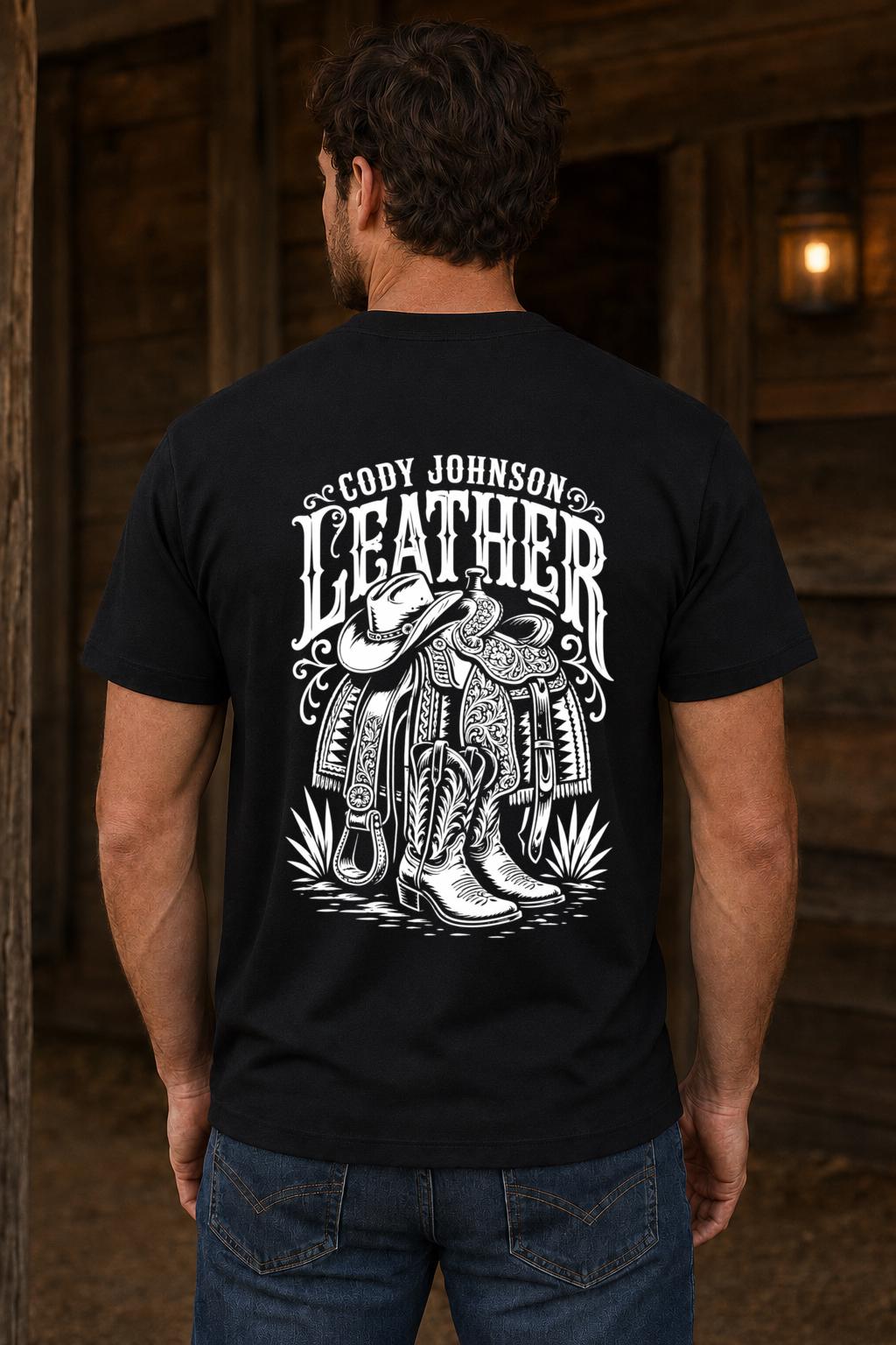 Cody Johnson Leather Song Black T-Shirt, Western Saddle Back Print