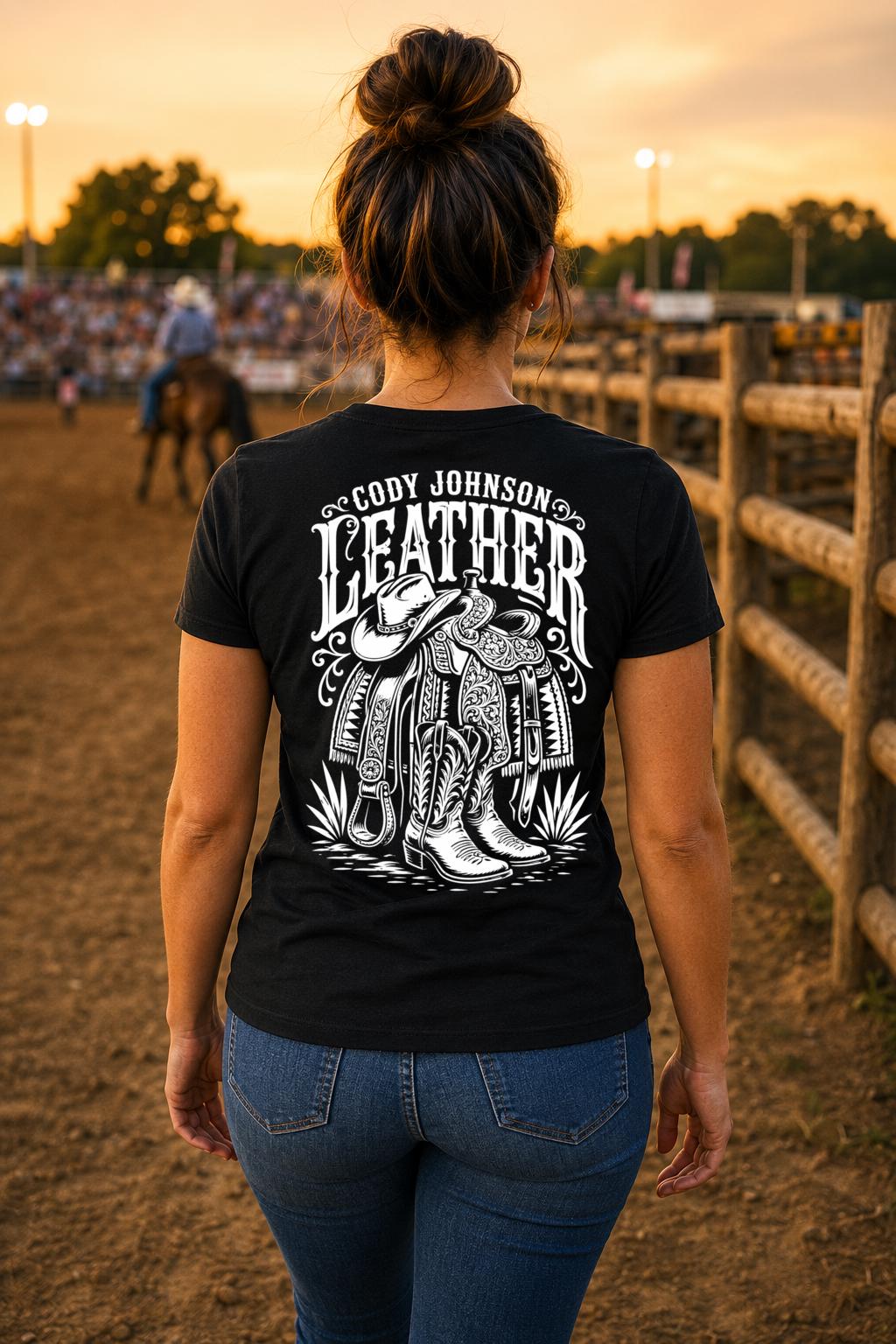 Cody Johnson Leather Song Black T-Shirt, Western Saddle Back Print