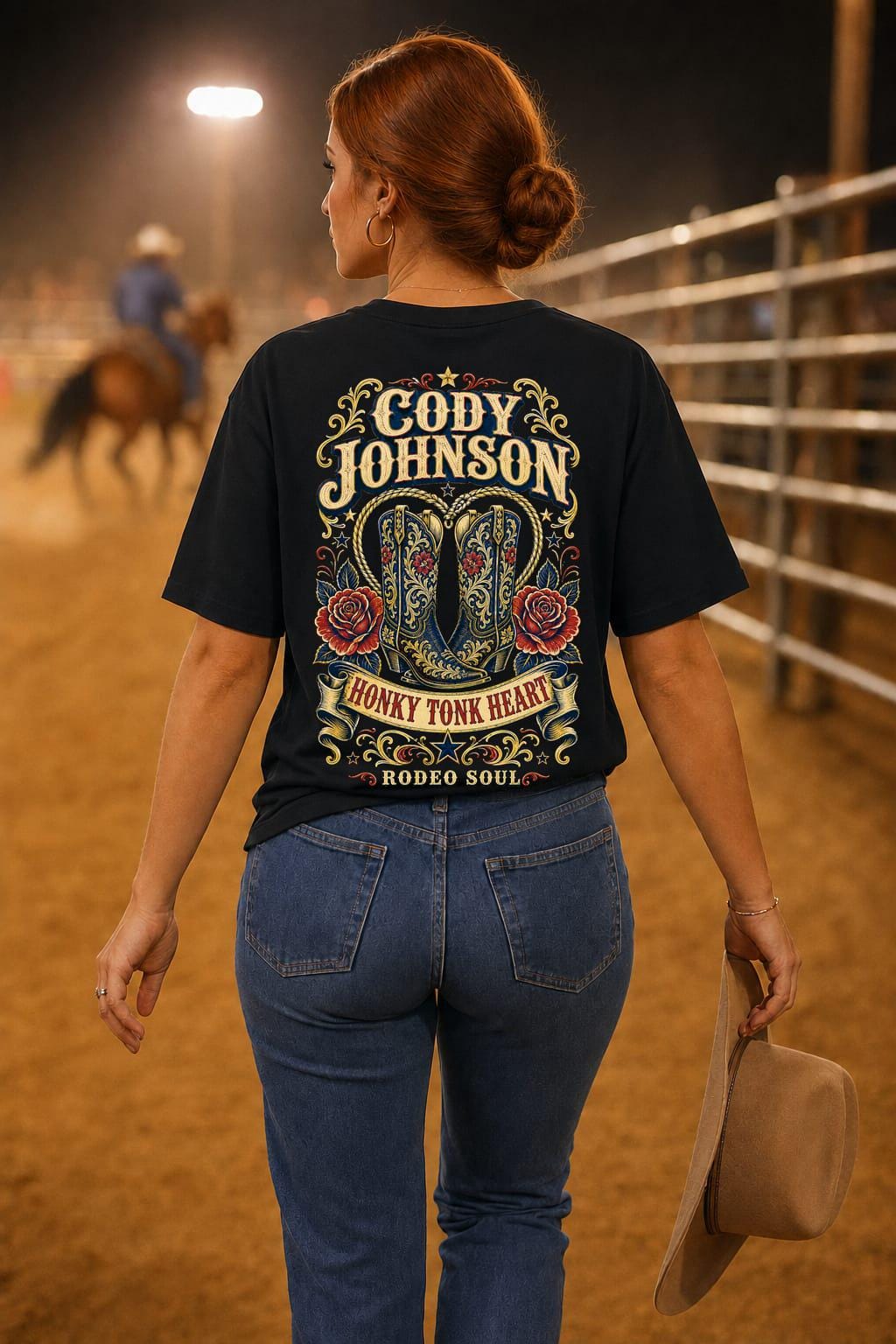 Cody Johnson Honky Tonk Heart Black T-Shirt, Western Cowboy Boots Back Print