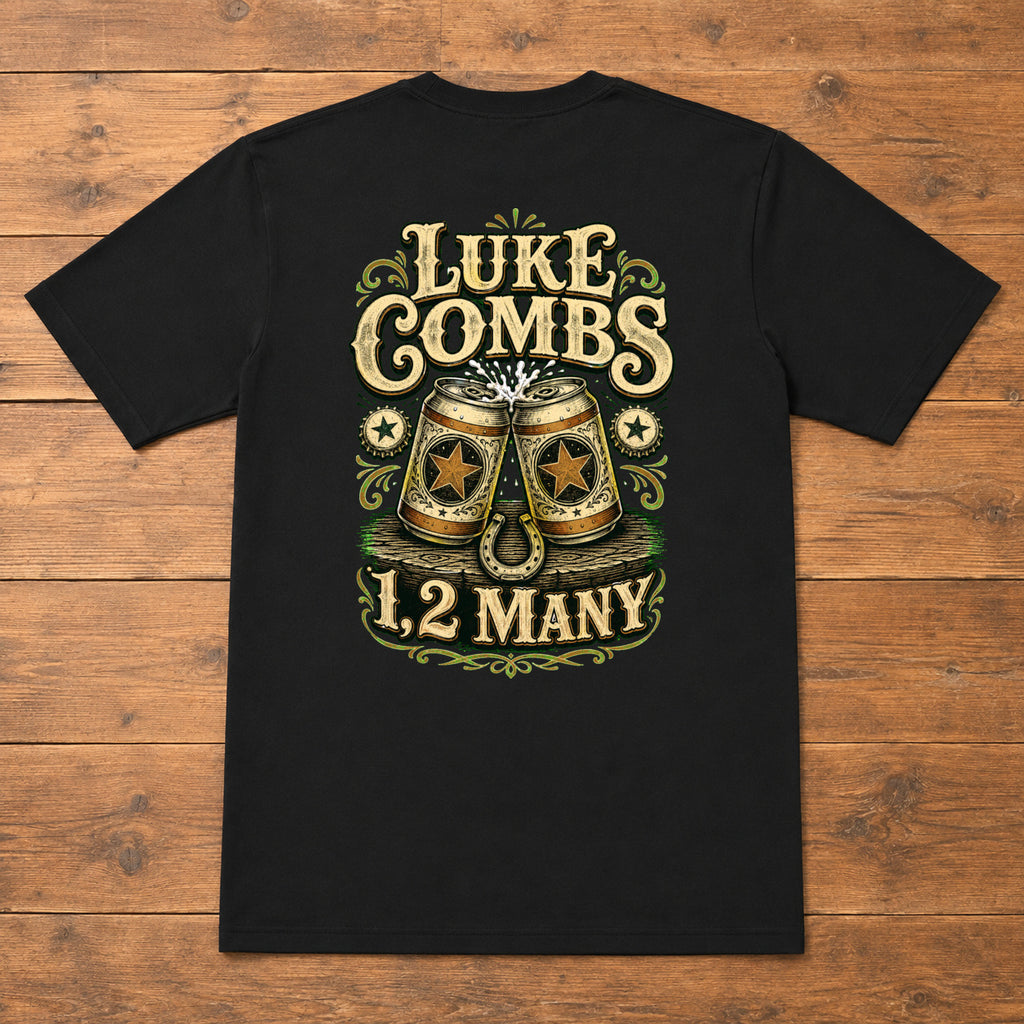 Luke Combs “1, 2 Many” Honky-Tonk Back-Print T-Shirt flat-lay back view