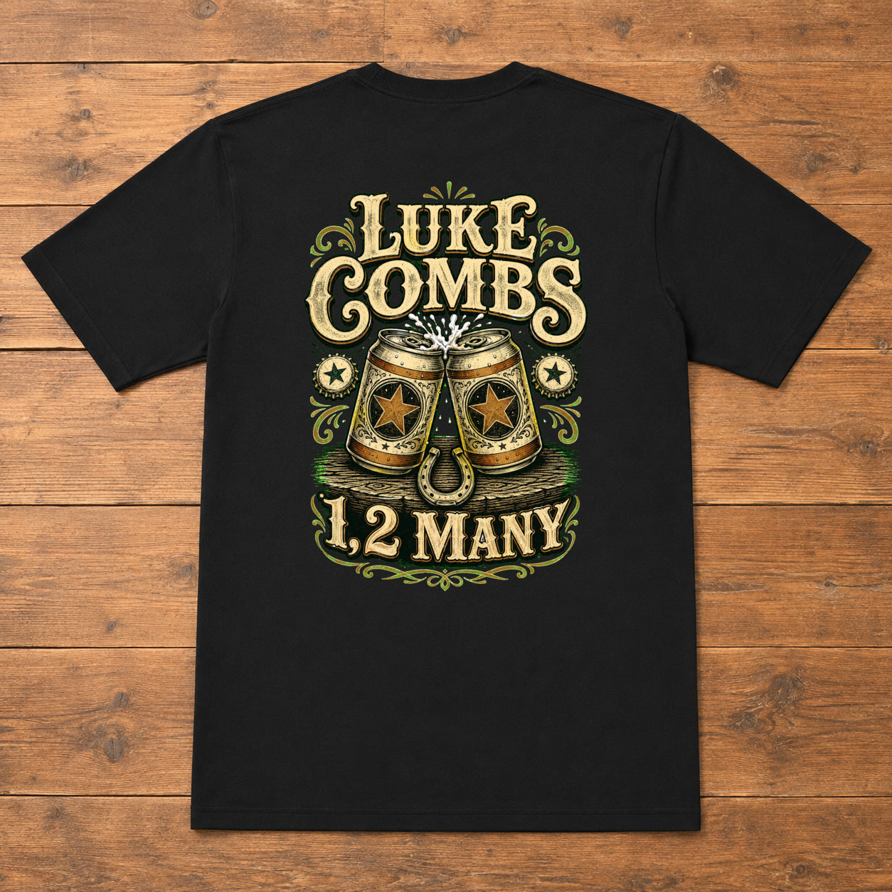 Luke Combs “1, 2 Many” Honky-Tonk Back-Print T-Shirt flat-lay back view
