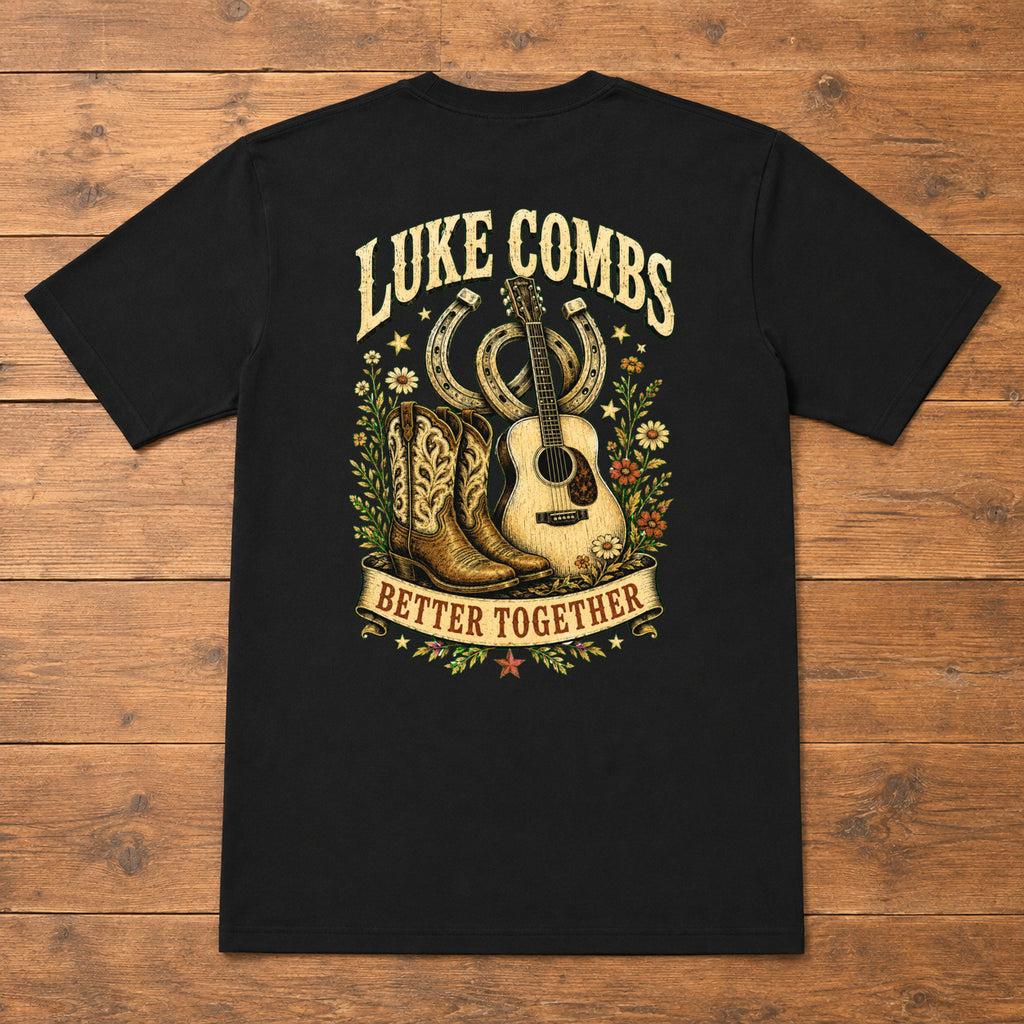 Luke Combs Better Together Boots & Guitar Back-Print T-Shirt flat-lay back view