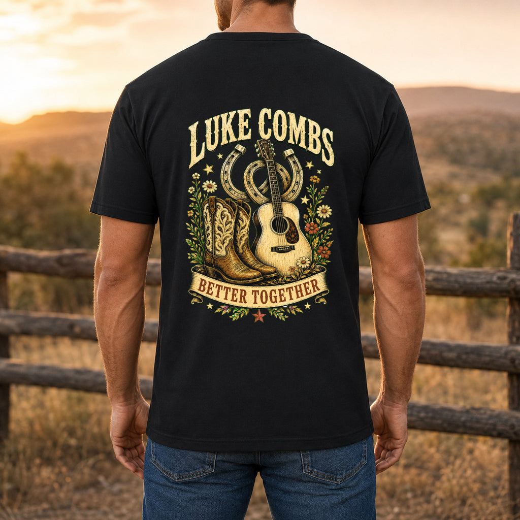 Luke Combs Better Together Boots & Guitar Back-Print T-Shirt male back-view mockup