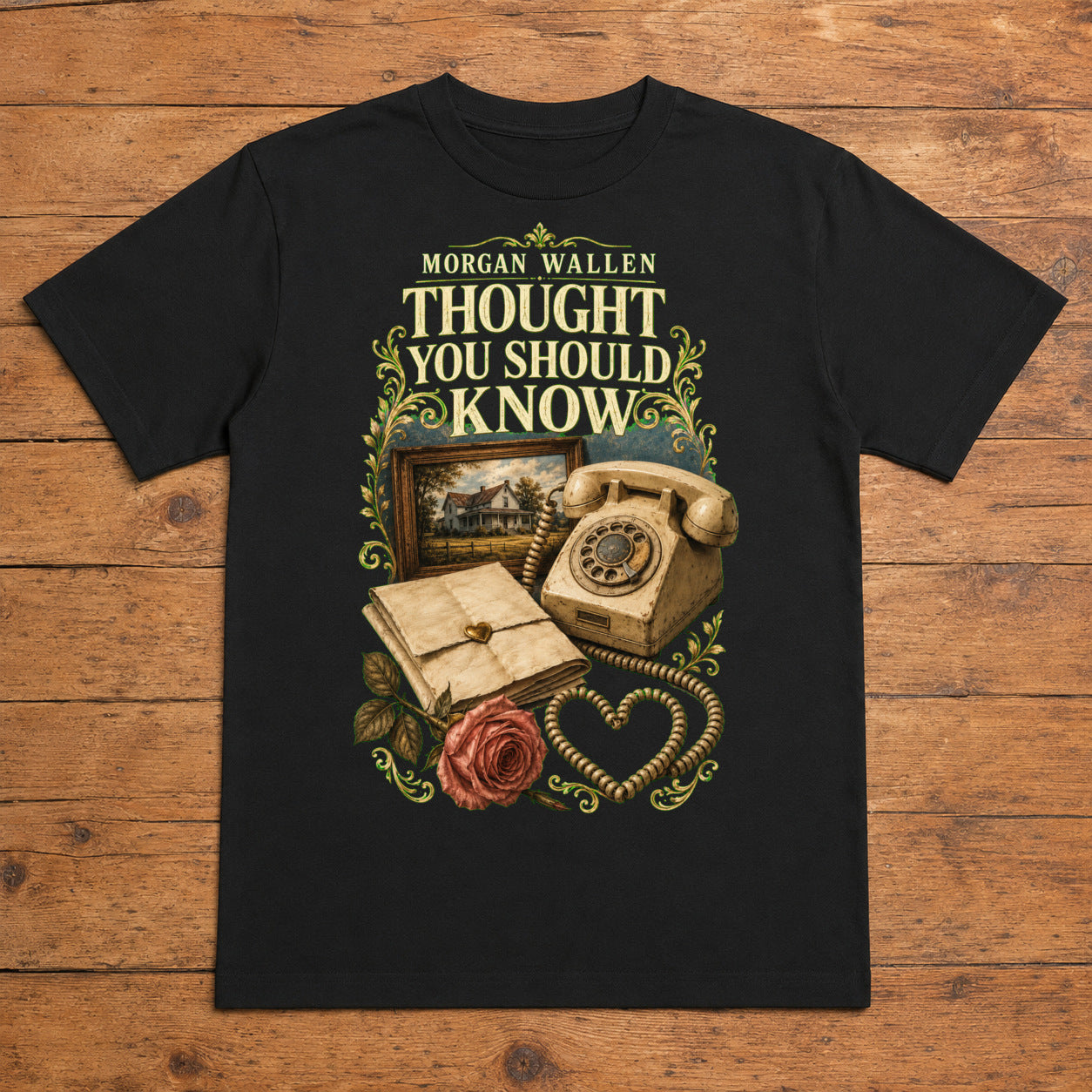 Morgan Wallen Calling Home Premium DTF T-Shirt flat lay showing large back print
