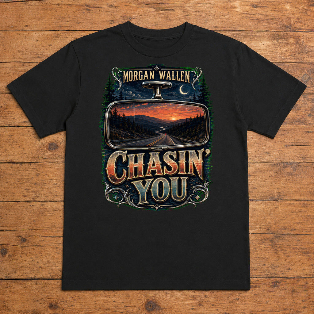 Morgan Wallen Chasin’ You Premium DTF T-Shirt flat lay showing large back print