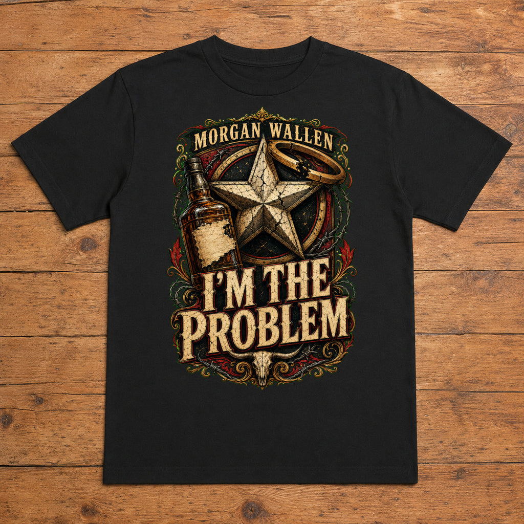 Morgan Wallen I’m the Problem Premium DTF T-Shirt flat lay showing large back print